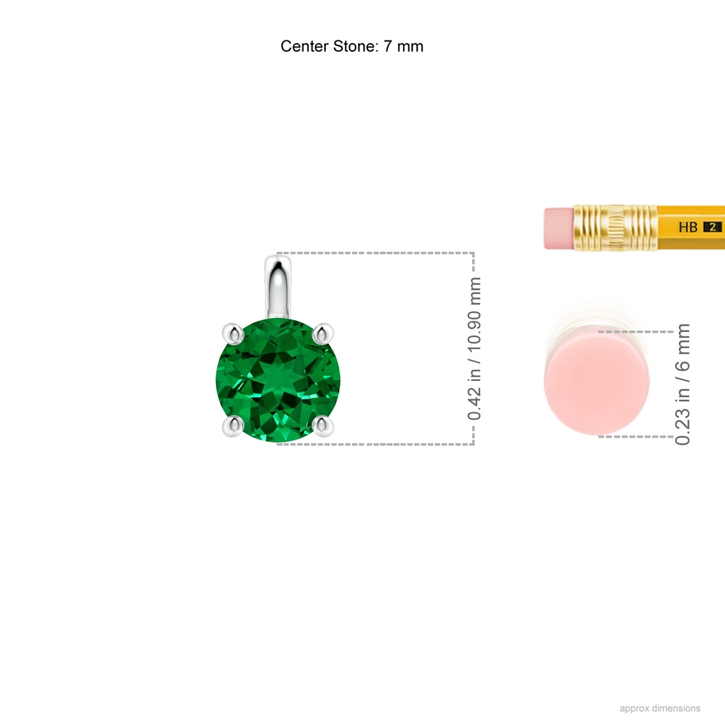 7mm Labgrown Lab-Grown Solitaire Round Emerald Classic Pendant in White Gold ruler