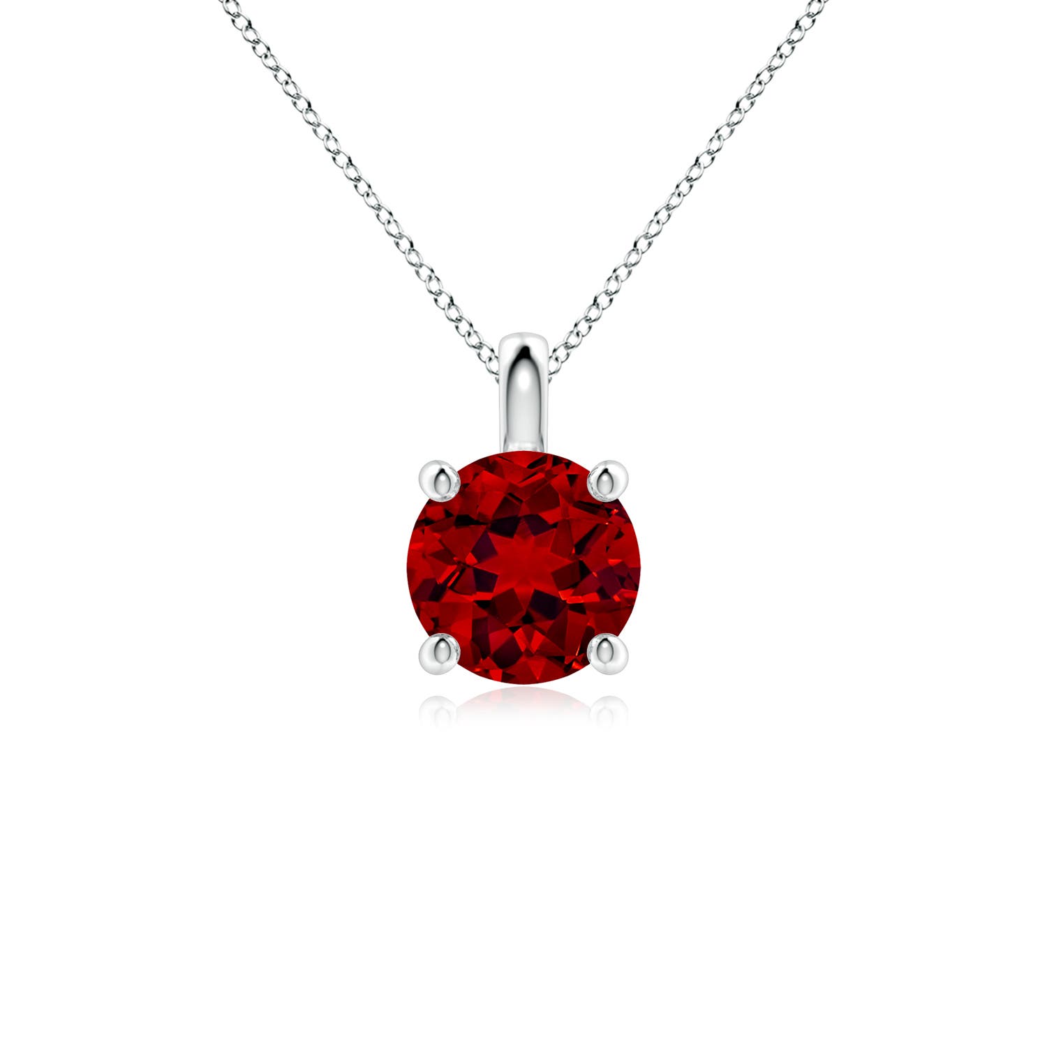 7mm Labgrown Lab-Grown Solitaire Round Ruby Classic Pendant in 18K White Gold