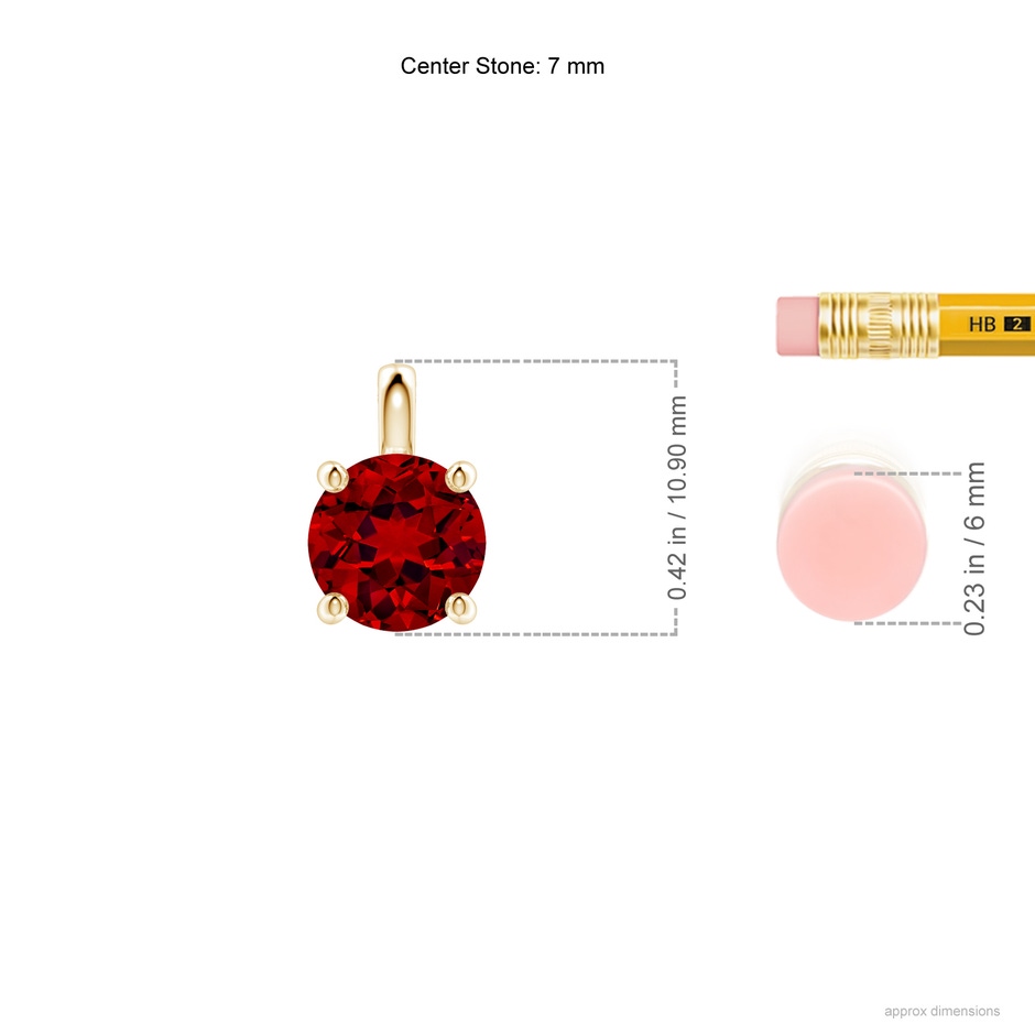 7mm Labgrown Lab-Grown Solitaire Round Ruby Classic Pendant in 18K Yellow Gold ruler