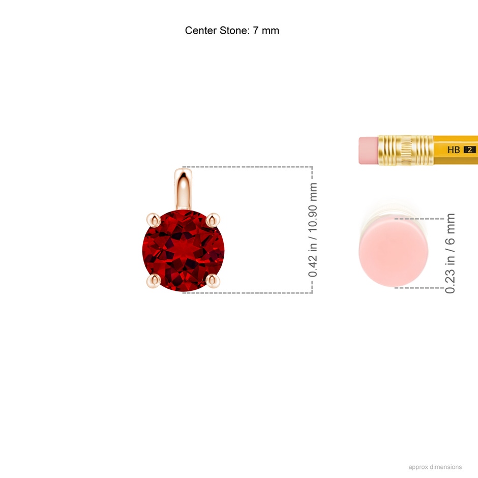 7mm Labgrown Lab-Grown Solitaire Round Ruby Classic Pendant in Rose Gold ruler