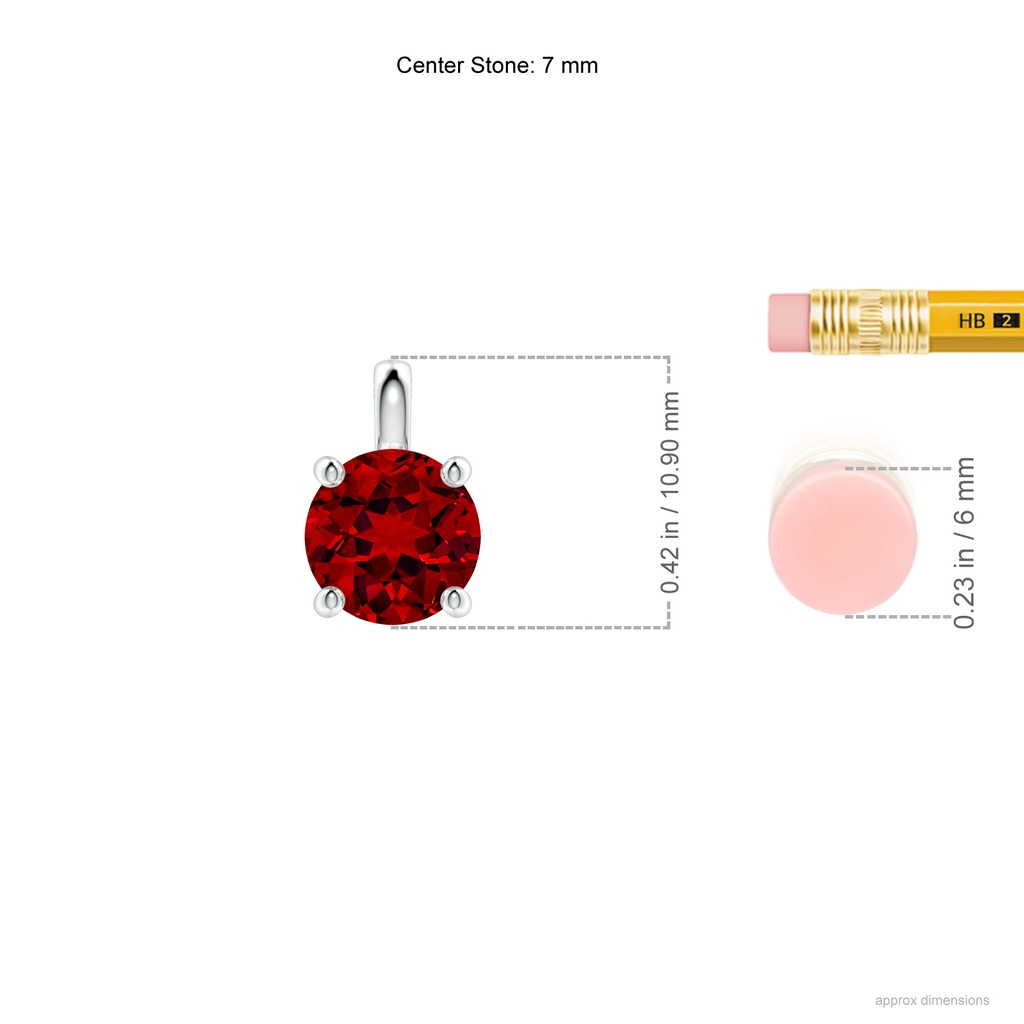 7mm Labgrown Lab-Grown Solitaire Round Ruby Classic Pendant in White Gold ruler