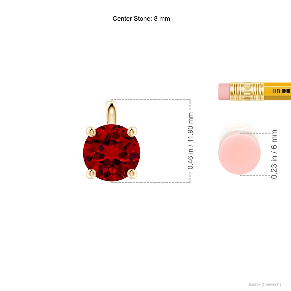 8mm Labgrown Lab-Grown Solitaire Round Ruby Classic Pendant in Yellow Gold ruler