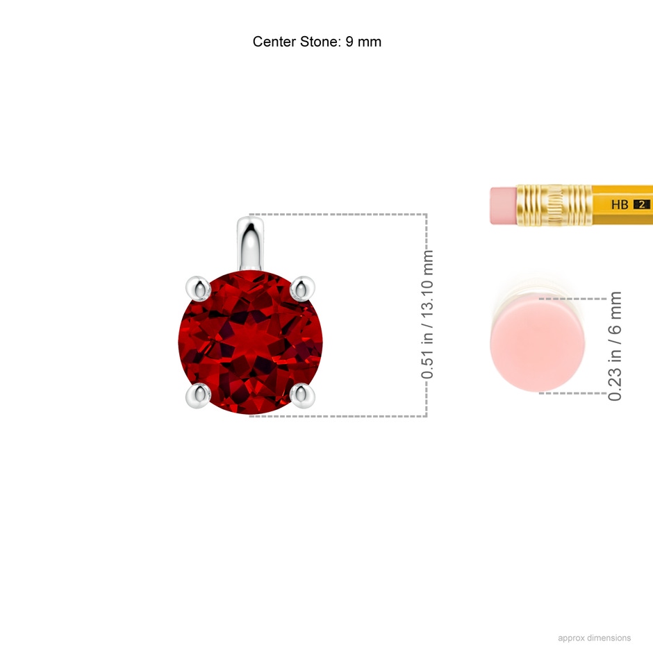 9mm Labgrown Lab-Grown Solitaire Round Ruby Classic Pendant in White Gold ruler