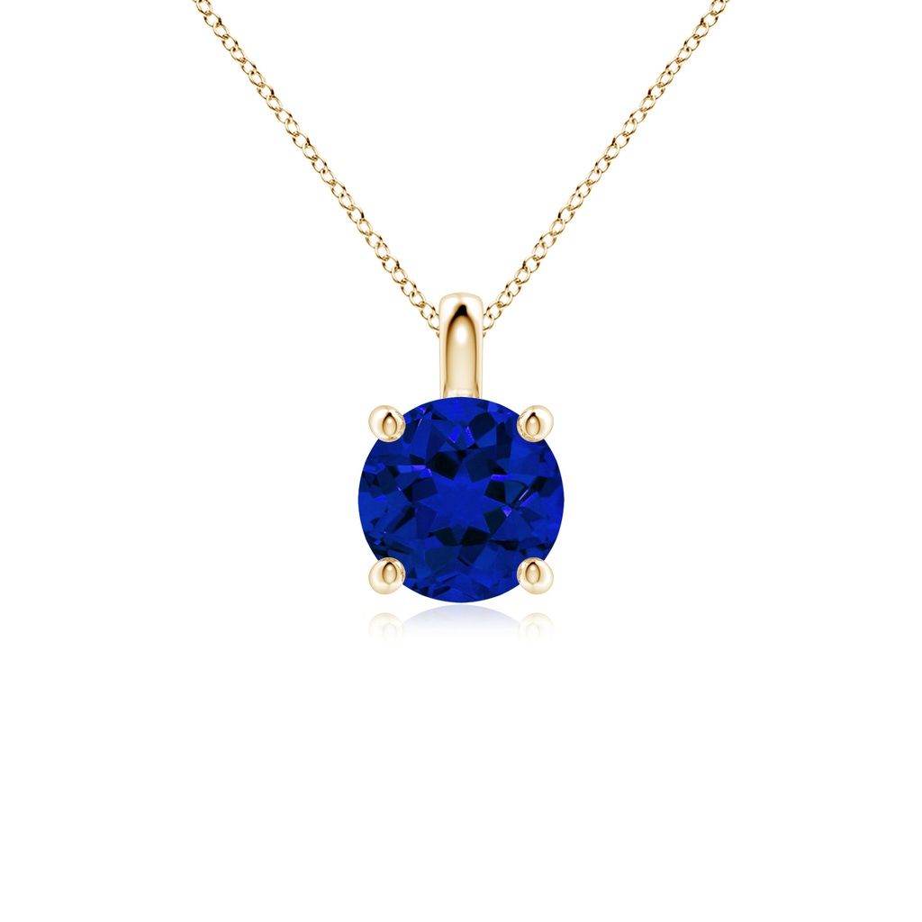 7mm Labgrown Lab-Grown Solitaire Round Blue Sapphire Classic Pendant in Yellow Gold