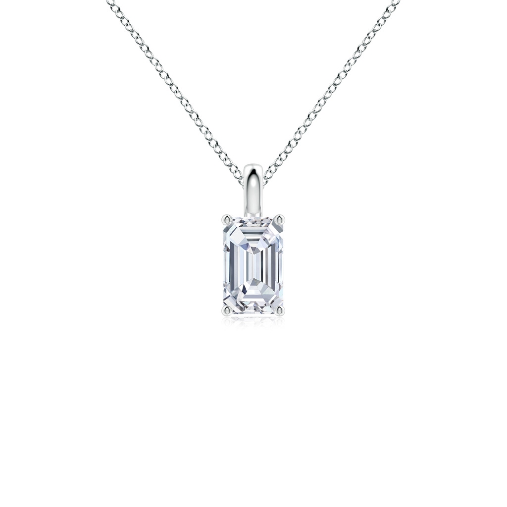 6.5x4mm FGVS Lab-Grown Solitaire Emerald-Cut Diamond Classic Pendant in 18K White Gold