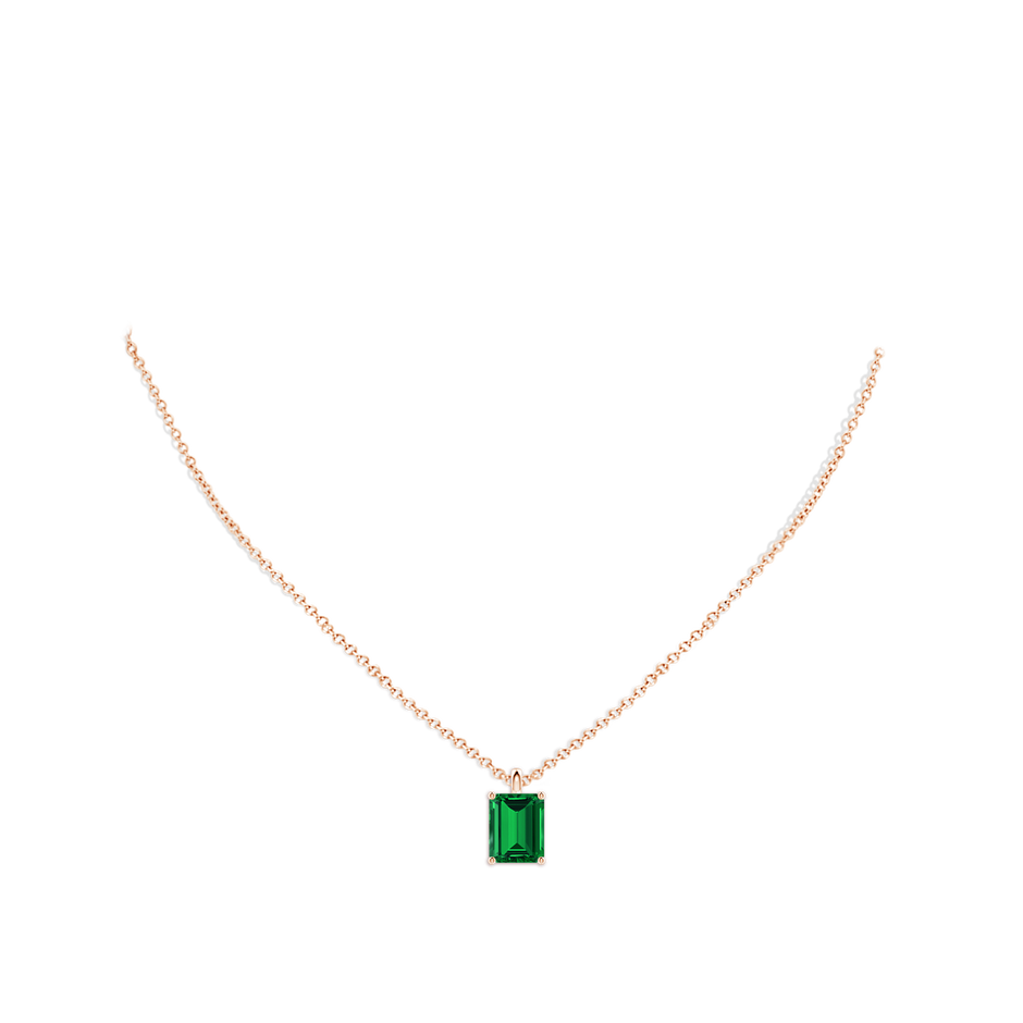 10x8mm Labgrown Lab-Grown Solitaire Emerald-Cut Emerald Classic Pendant in 18K Rose Gold pen