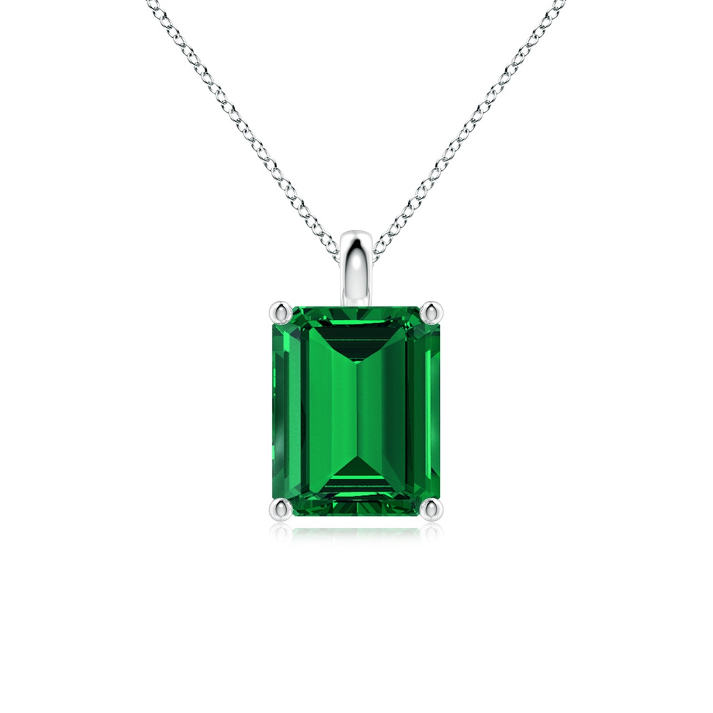 10x8mm Labgrown Lab-Grown Solitaire Emerald-Cut Emerald Classic Pendant in 18K White Gold