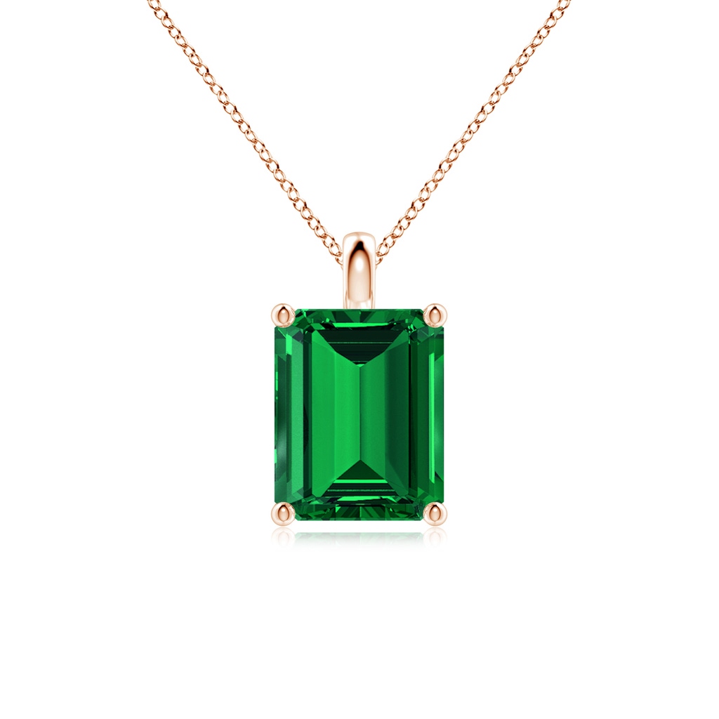 10x8mm Labgrown Lab-Grown Solitaire Emerald-Cut Emerald Classic Pendant in Rose Gold
