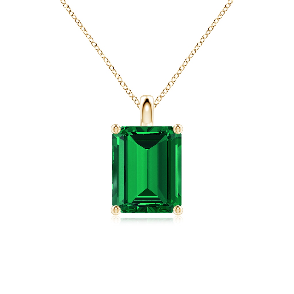 10x8mm Labgrown Lab-Grown Solitaire Emerald-Cut Emerald Classic Pendant in Yellow Gold