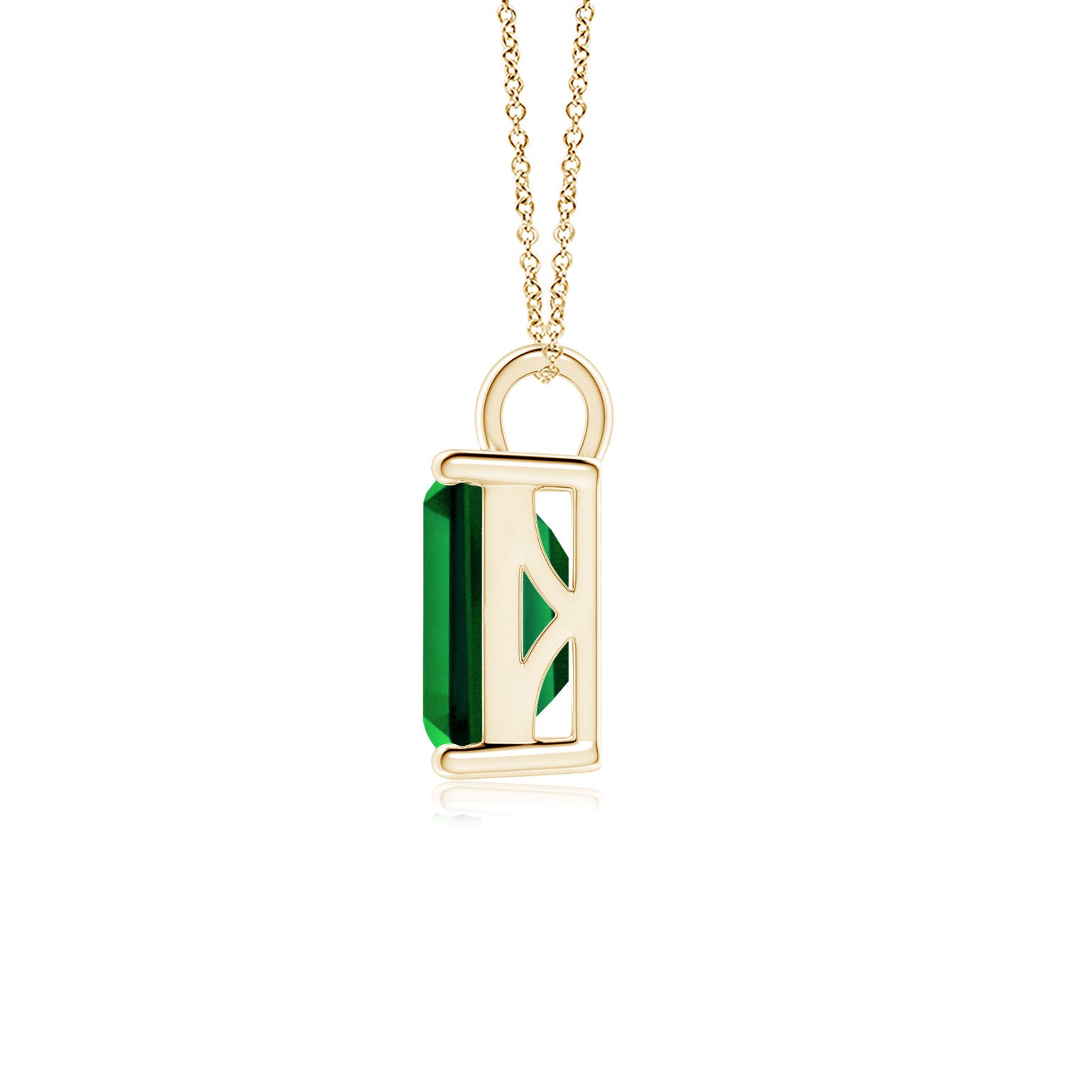 10x8mm Labgrown Lab-Grown Solitaire Emerald-Cut Emerald Classic Pendant in Yellow Gold