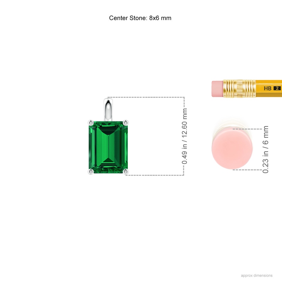 8x6mm Labgrown Lab-Grown Solitaire Emerald-Cut Emerald Classic Pendant in White Gold ruler