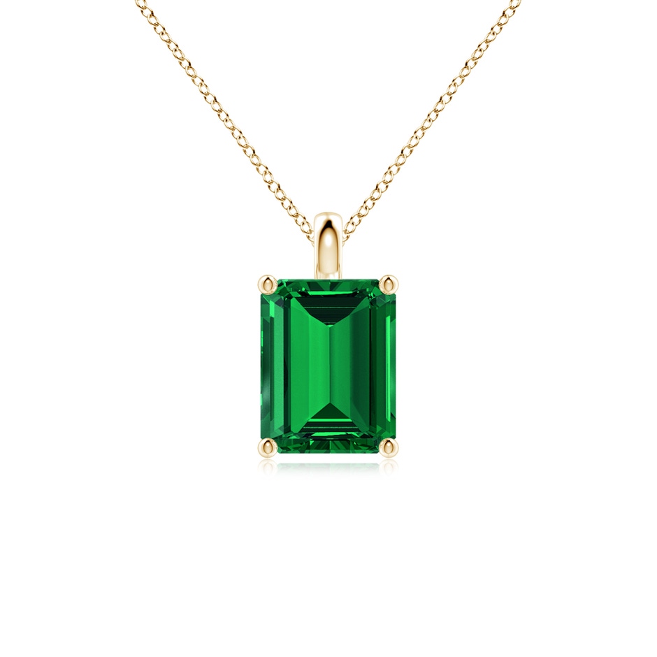 9x7mm Labgrown Lab-Grown Solitaire Emerald-Cut Emerald Classic Pendant in 18K Yellow Gold 