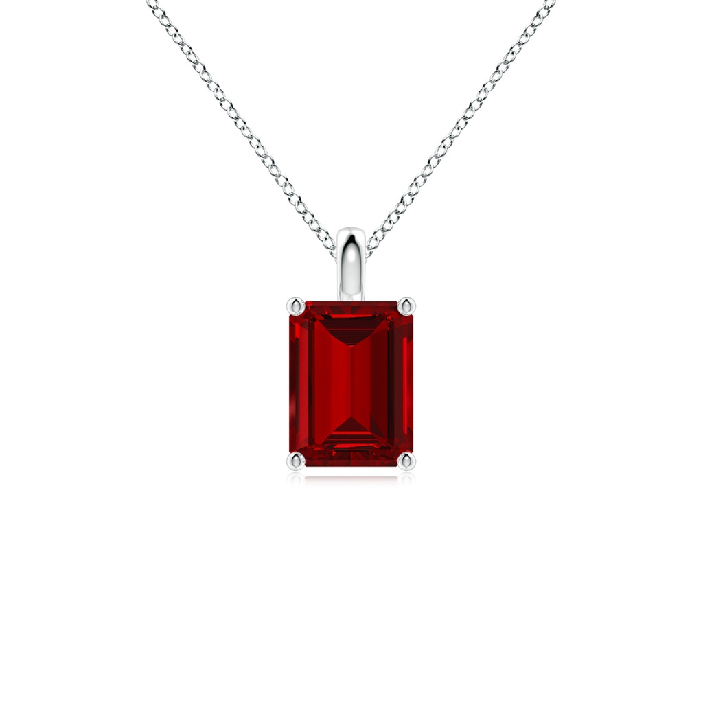 8x6mm Labgrown Lab-Grown Solitaire Emerald-Cut Ruby Classic Pendant in White Gold