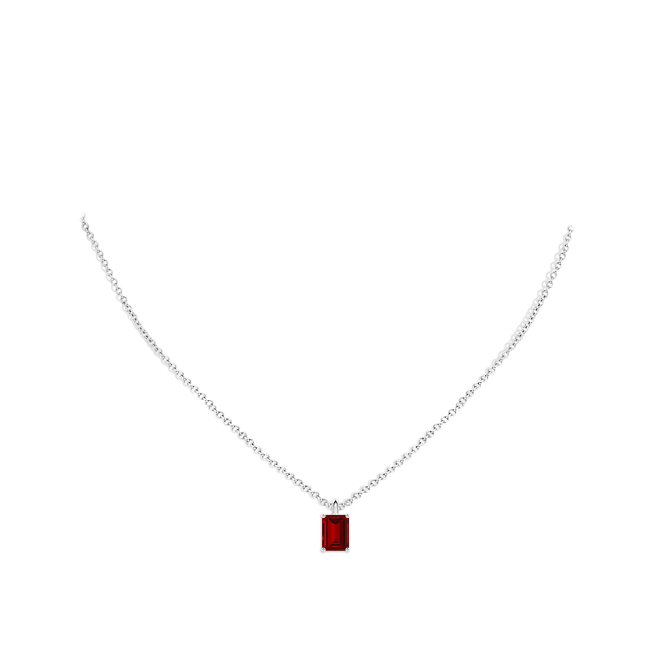 8x6mm Labgrown Lab-Grown Solitaire Emerald-Cut Ruby Classic Pendant in White Gold pen