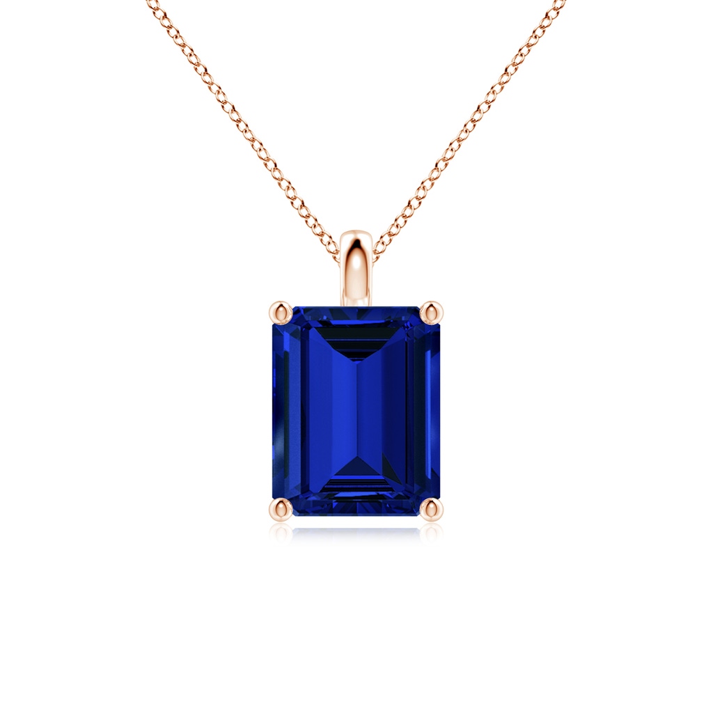 10x8mm Labgrown Lab-Grown Solitaire Emerald-Cut Blue Sapphire Classic Pendant in Rose Gold