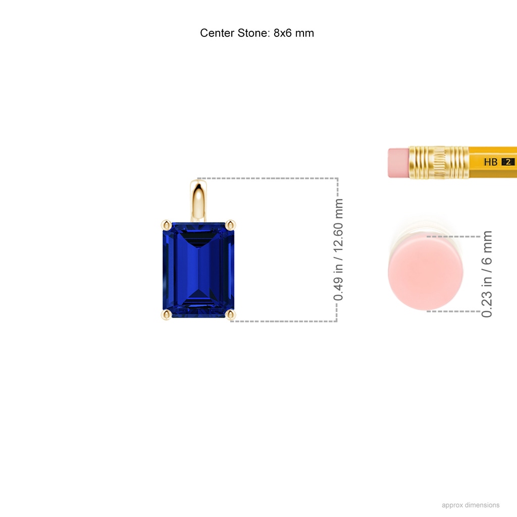 8x6mm Labgrown Lab-Grown Solitaire Emerald-Cut Blue Sapphire Classic Pendant in Yellow Gold ruler