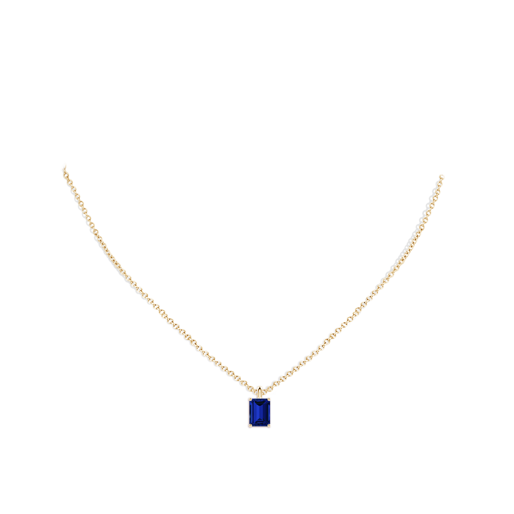 8x6mm Labgrown Lab-Grown Solitaire Emerald-Cut Blue Sapphire Classic Pendant in Yellow Gold pen
