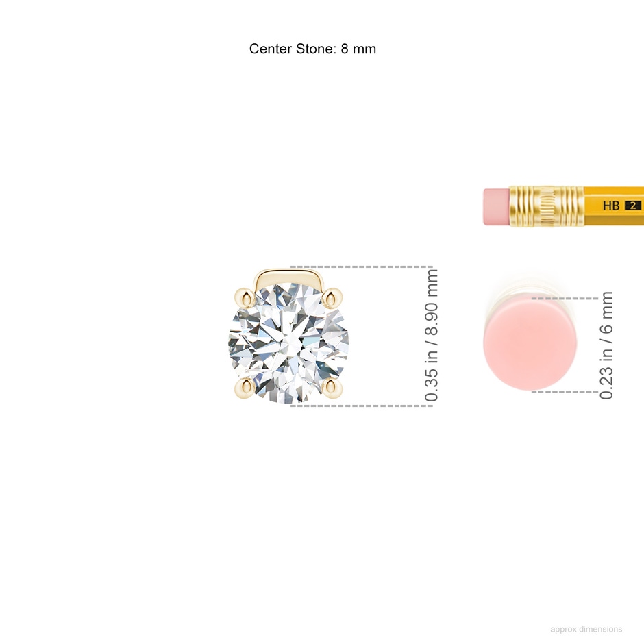 8mm FGVS Lab-Grown Solitaire Round Diamond Floating Pendant in 18K Yellow Gold ruler