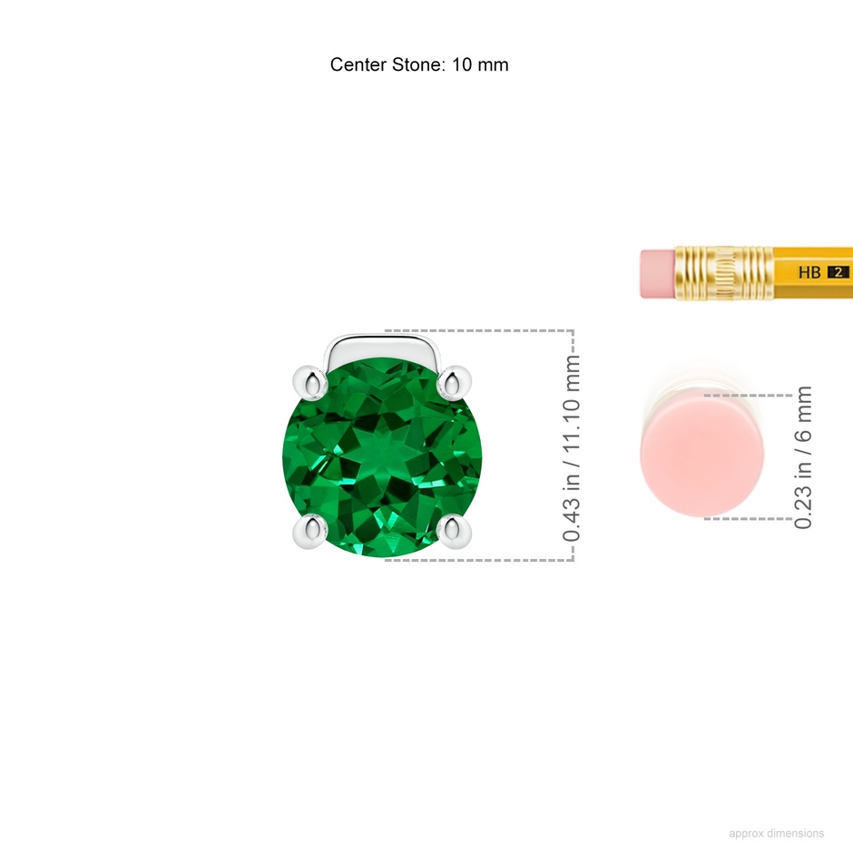 10mm Labgrown Lab-Grown Solitaire Round Emerald Floating Pendant in P950 Platinum ruler