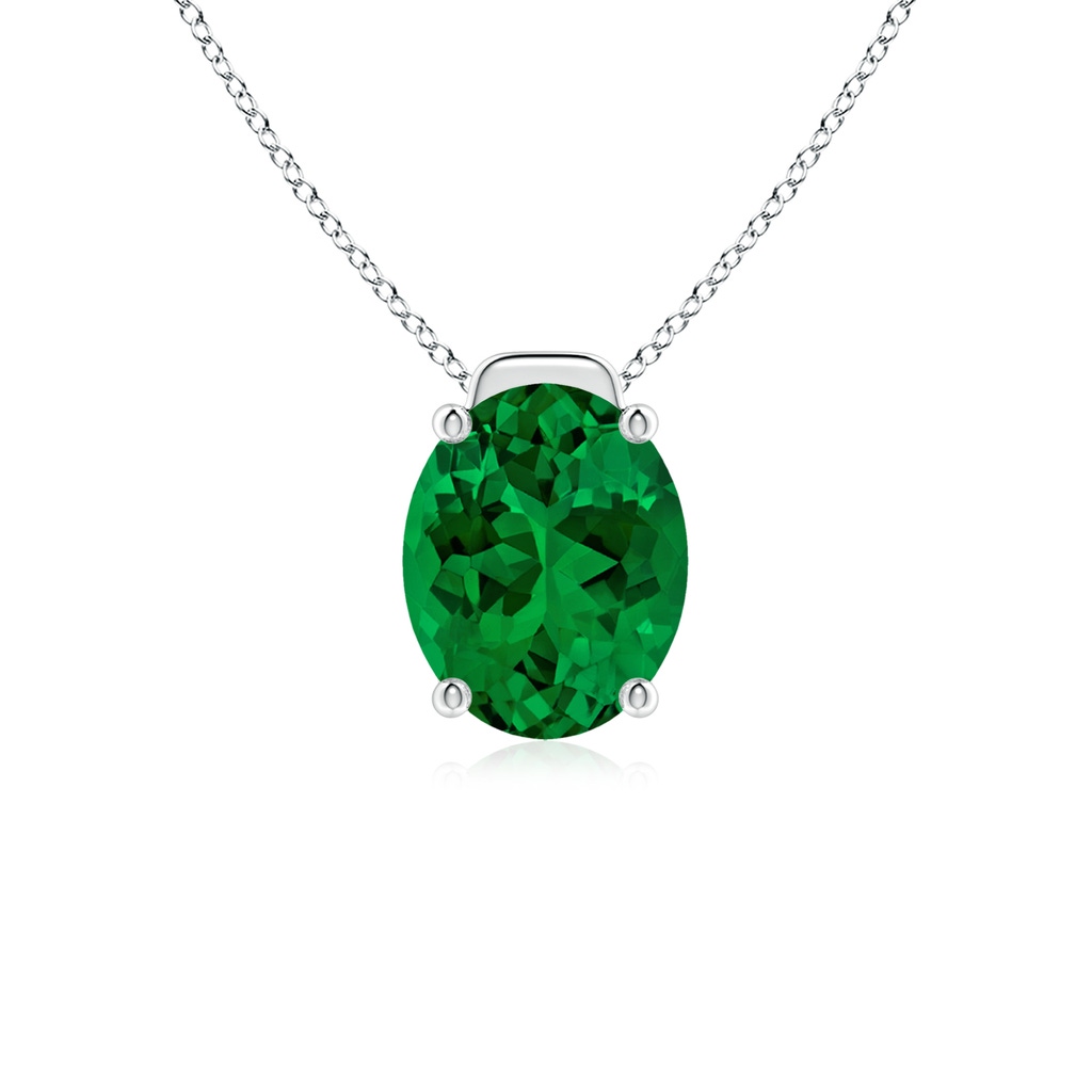 10x8mm Labgrown Lab-Grown Solitaire Oval Emerald Floating Pendant in P950 Platinum