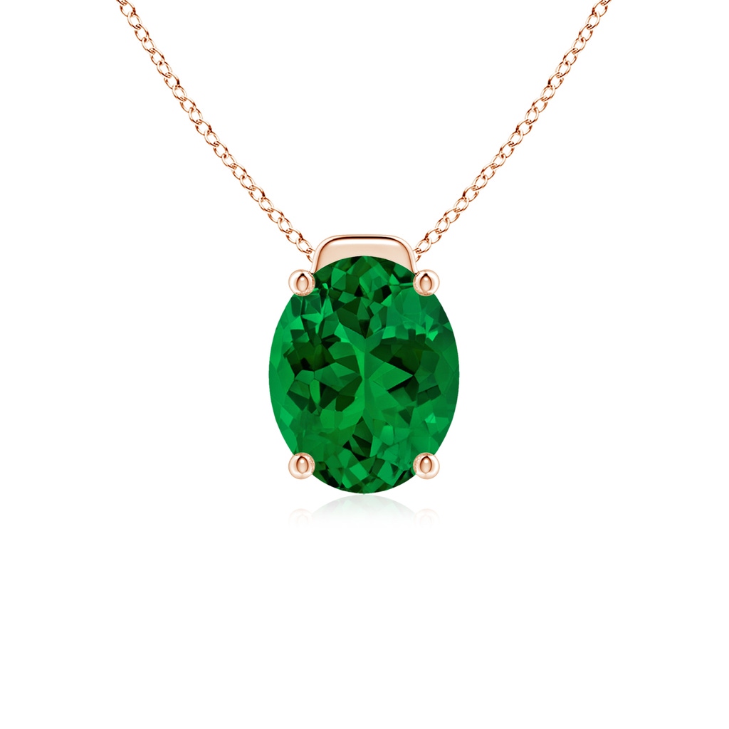 10x8mm Labgrown Lab-Grown Solitaire Oval Emerald Floating Pendant in Rose Gold