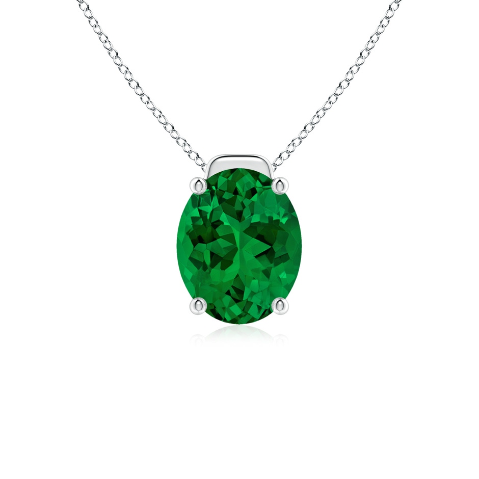 10x8mm Labgrown Lab-Grown Solitaire Oval Emerald Floating Pendant in White Gold 