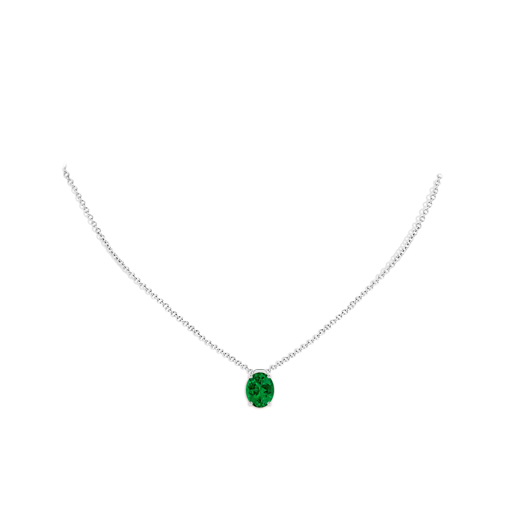 10x8mm Labgrown Lab-Grown Solitaire Oval Emerald Floating Pendant in White Gold pen