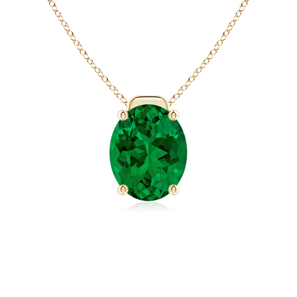10x8mm Labgrown Lab-Grown Solitaire Oval Emerald Floating Pendant in Yellow Gold