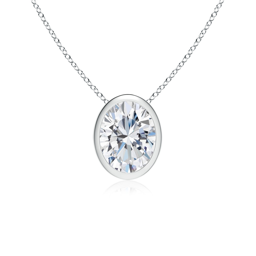 8.5x6.5mm FGVS Lab-Grown Bezel-Set Oval Diamond Solitaire Pendant in White Gold