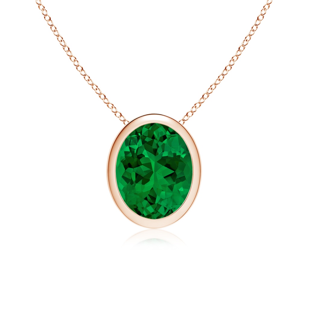 10x8mm Labgrown Lab-Grown Bezel-Set Oval Emerald Solitaire Pendant in Rose Gold