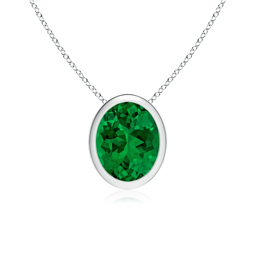 10x8mm Labgrown Lab-Grown Bezel-Set Oval Emerald Solitaire Pendant in White Gold