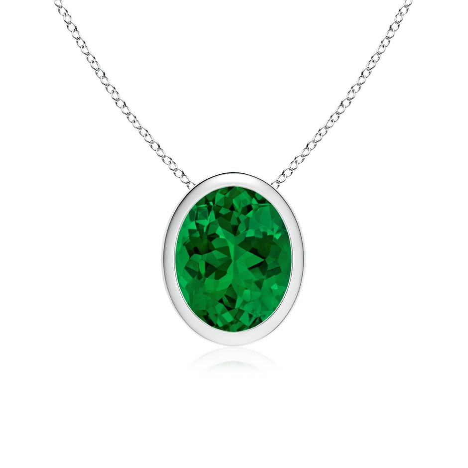 10x8mm Labgrown Lab-Grown Bezel-Set Oval Emerald Solitaire Pendant in White Gold 