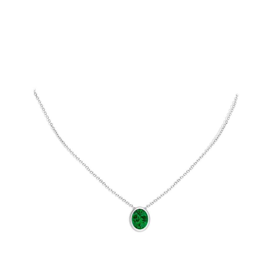 10x8mm Labgrown Lab-Grown Bezel-Set Oval Emerald Solitaire Pendant in White Gold pen