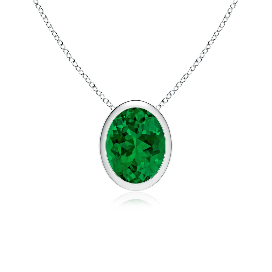 9x7mm Labgrown Lab-Grown Bezel-Set Oval Emerald Solitaire Pendant in White Gold 