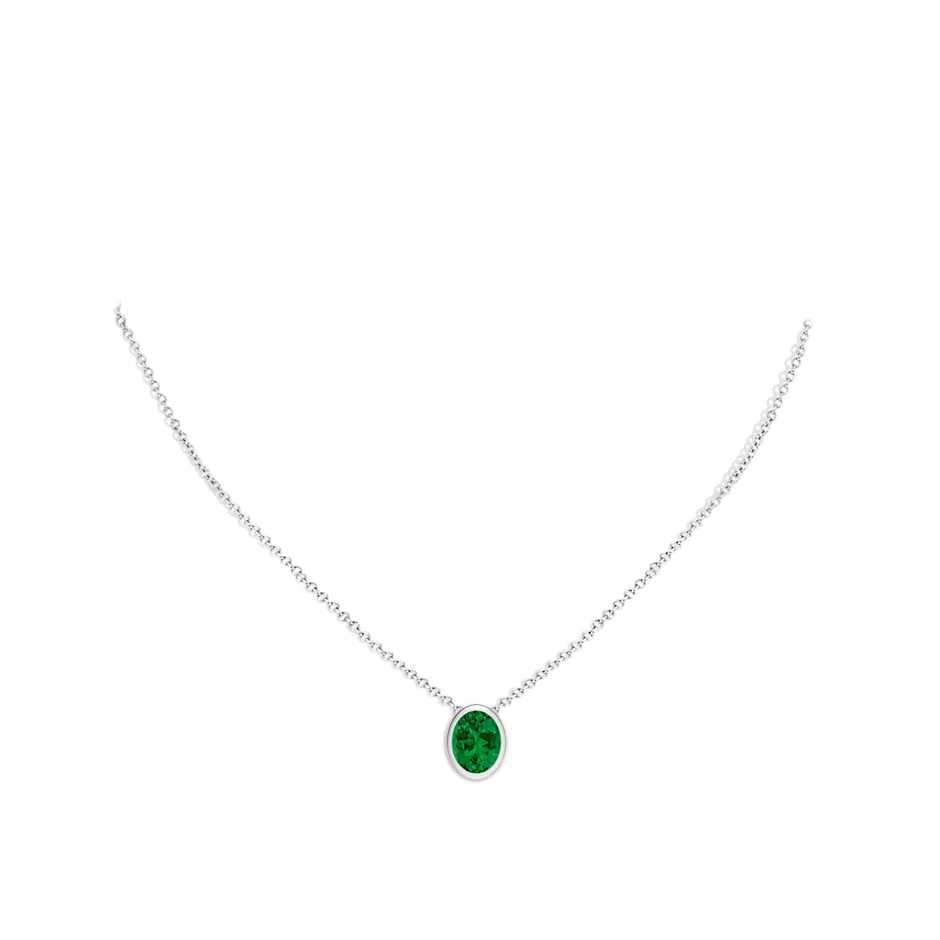 9x7mm Labgrown Lab-Grown Bezel-Set Oval Emerald Solitaire Pendant in White Gold pen