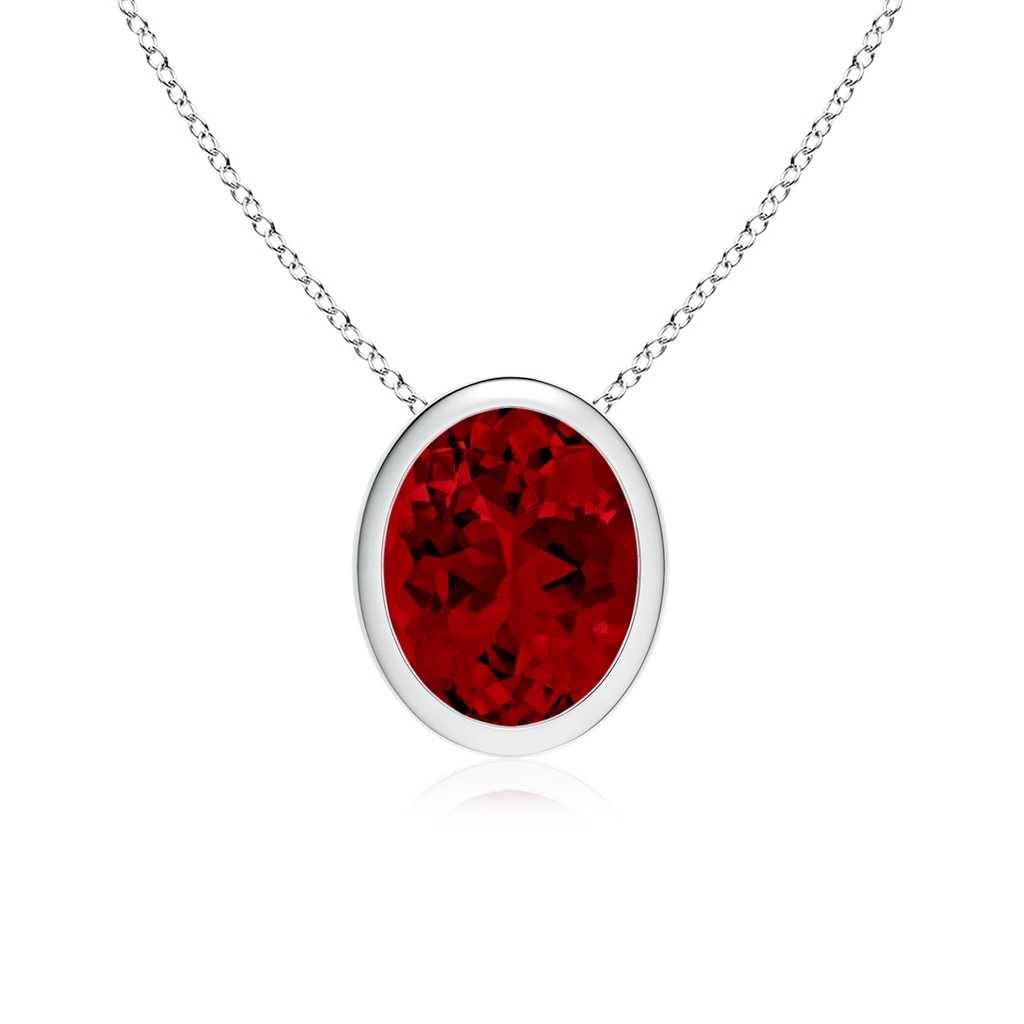 10x8mm Labgrown Lab-Grown Bezel-Set Oval Ruby Solitaire Pendant in P950 Platinum