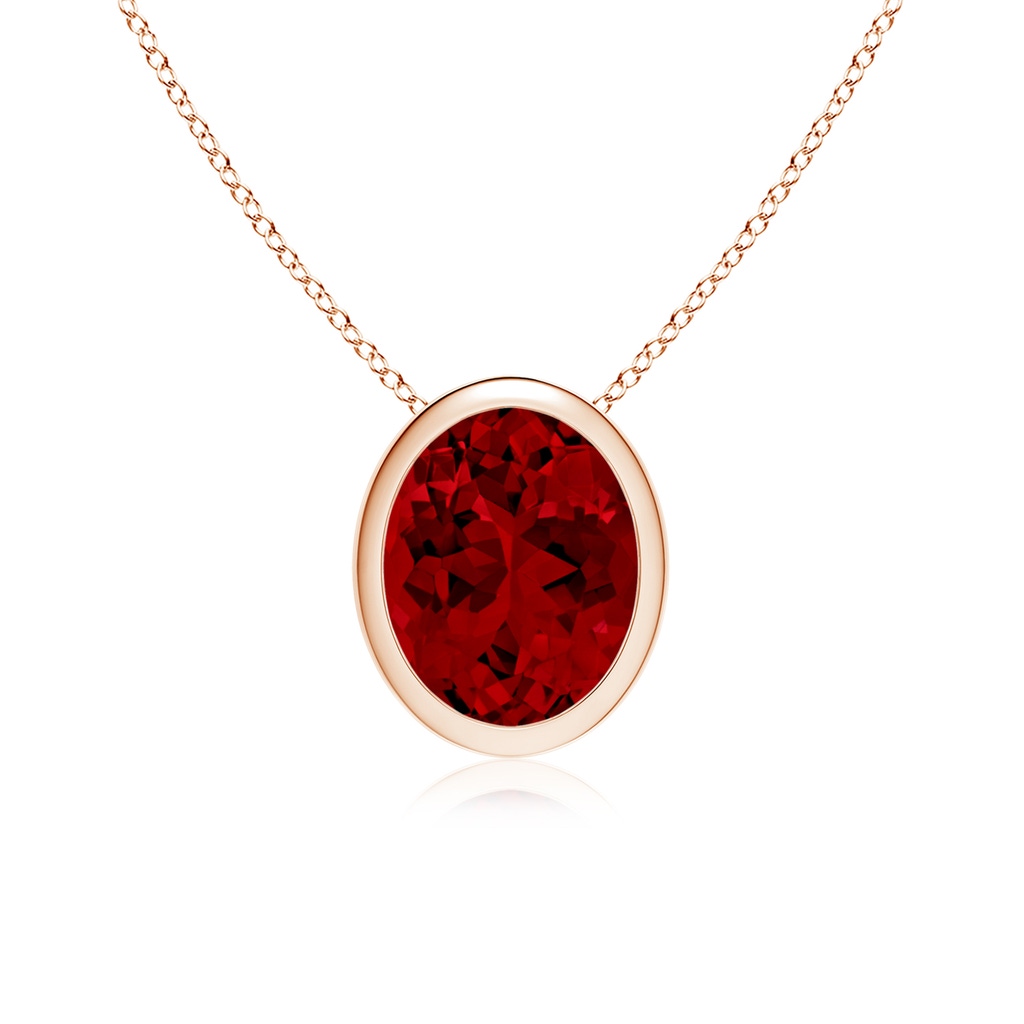 10x8mm Labgrown Lab-Grown Bezel-Set Oval Ruby Solitaire Pendant in Rose Gold