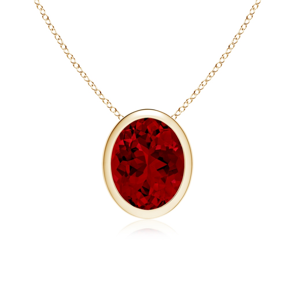 10x8mm Labgrown Lab-Grown Bezel-Set Oval Ruby Solitaire Pendant in Yellow Gold