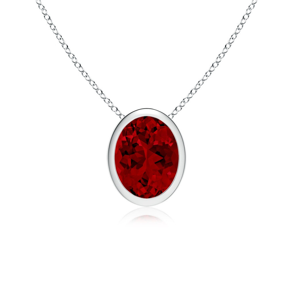 9x7mm Labgrown Lab-Grown Bezel-Set Oval Ruby Solitaire Pendant in White Gold