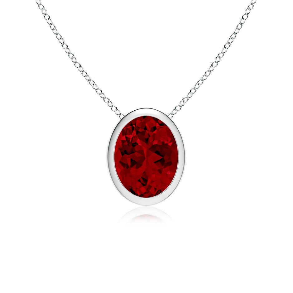 9x7mm Labgrown Lab-Grown Bezel-Set Oval Ruby Solitaire Pendant in White Gold 