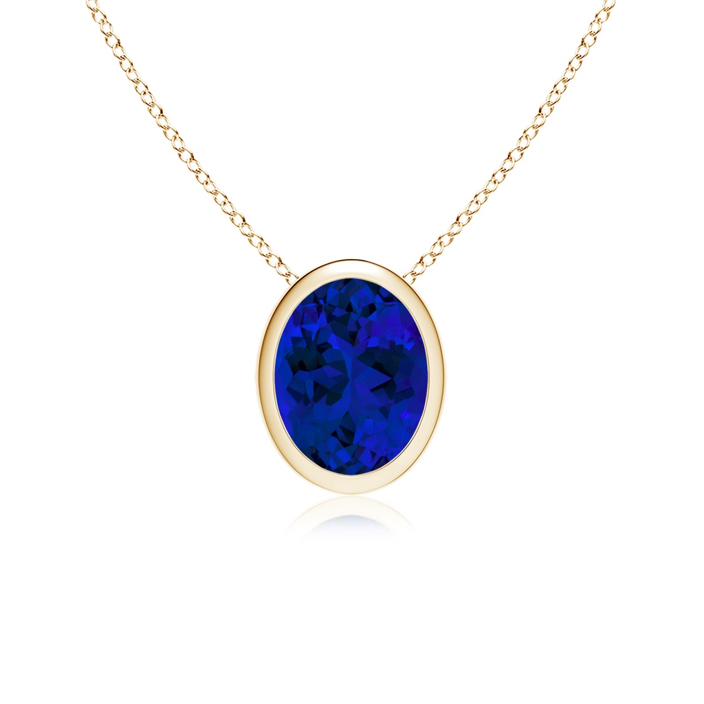 9x7mm Labgrown Lab-Grown Bezel-Set Oval Blue Sapphire Solitaire Pendant in Yellow Gold