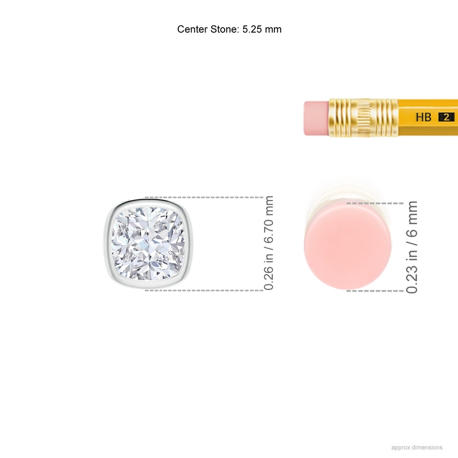 5.25mm FGVS Lab-Grown Bezel-Set Cushion Diamond Solitaire Pendant in P950 Platinum ruler