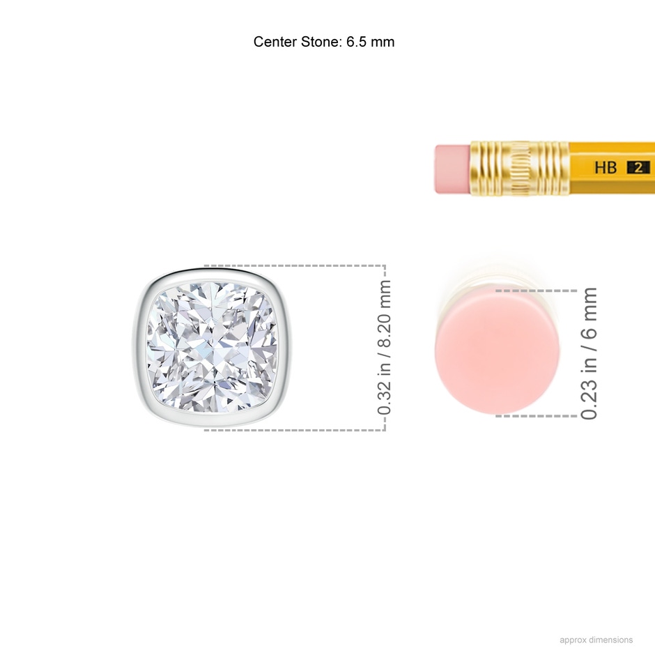 6.5mm FGVS Lab-Grown Bezel-Set Cushion Diamond Solitaire Pendant in White Gold ruler