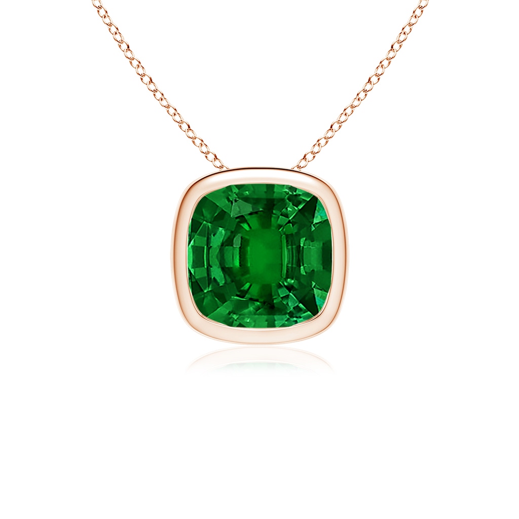 10mm Labgrown Lab-Grown Bezel-Set Cushion Emerald Solitaire Pendant in Rose Gold