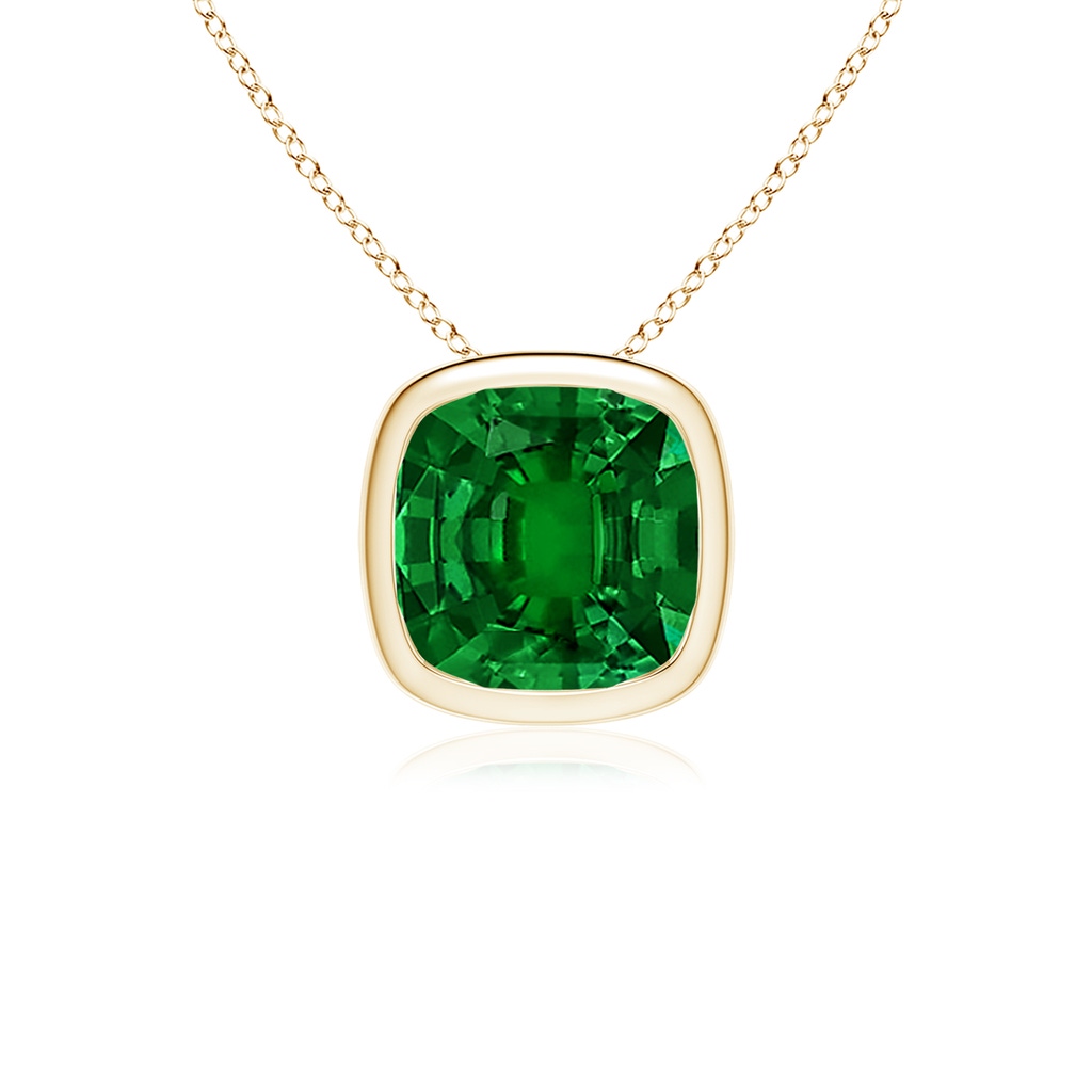 10mm Labgrown Lab-Grown Bezel-Set Cushion Emerald Solitaire Pendant in Yellow Gold