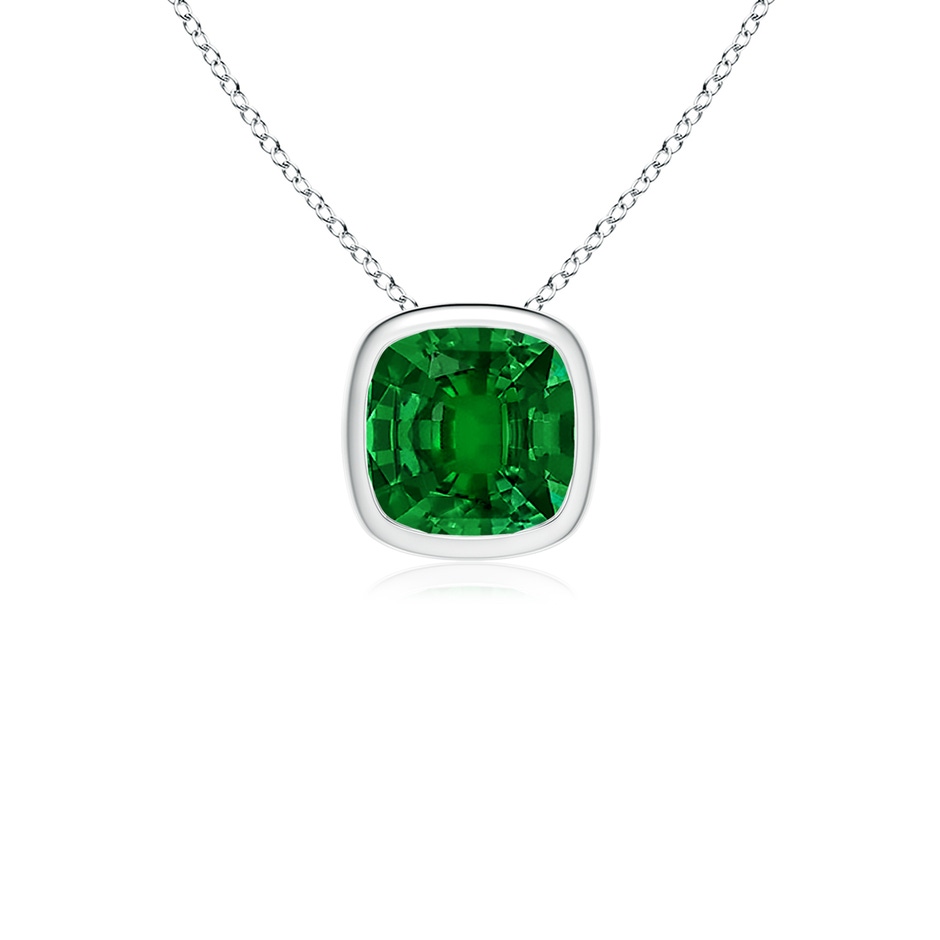 8mm Labgrown Lab-Grown Bezel-Set Cushion Emerald Solitaire Pendant in White Gold 