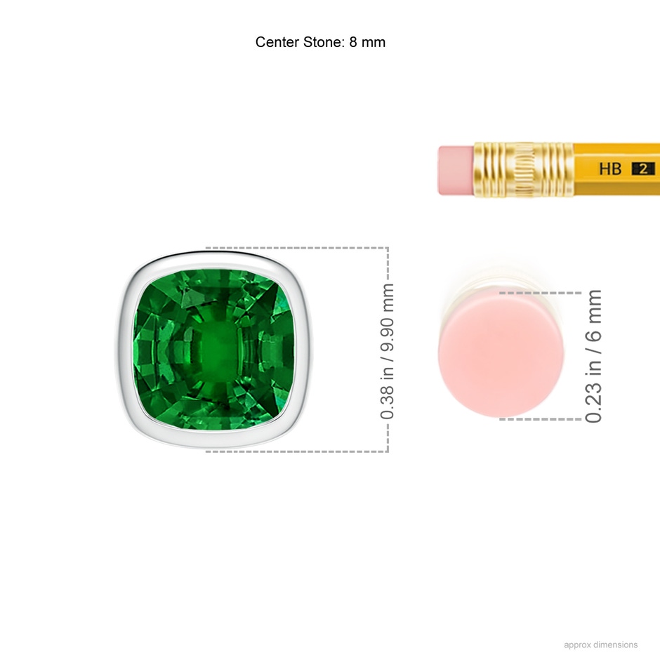 8mm Labgrown Lab-Grown Bezel-Set Cushion Emerald Solitaire Pendant in White Gold ruler