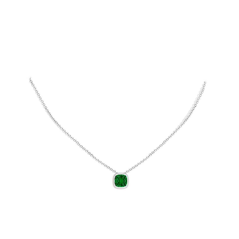 8mm Labgrown Lab-Grown Bezel-Set Cushion Emerald Solitaire Pendant in White Gold pen