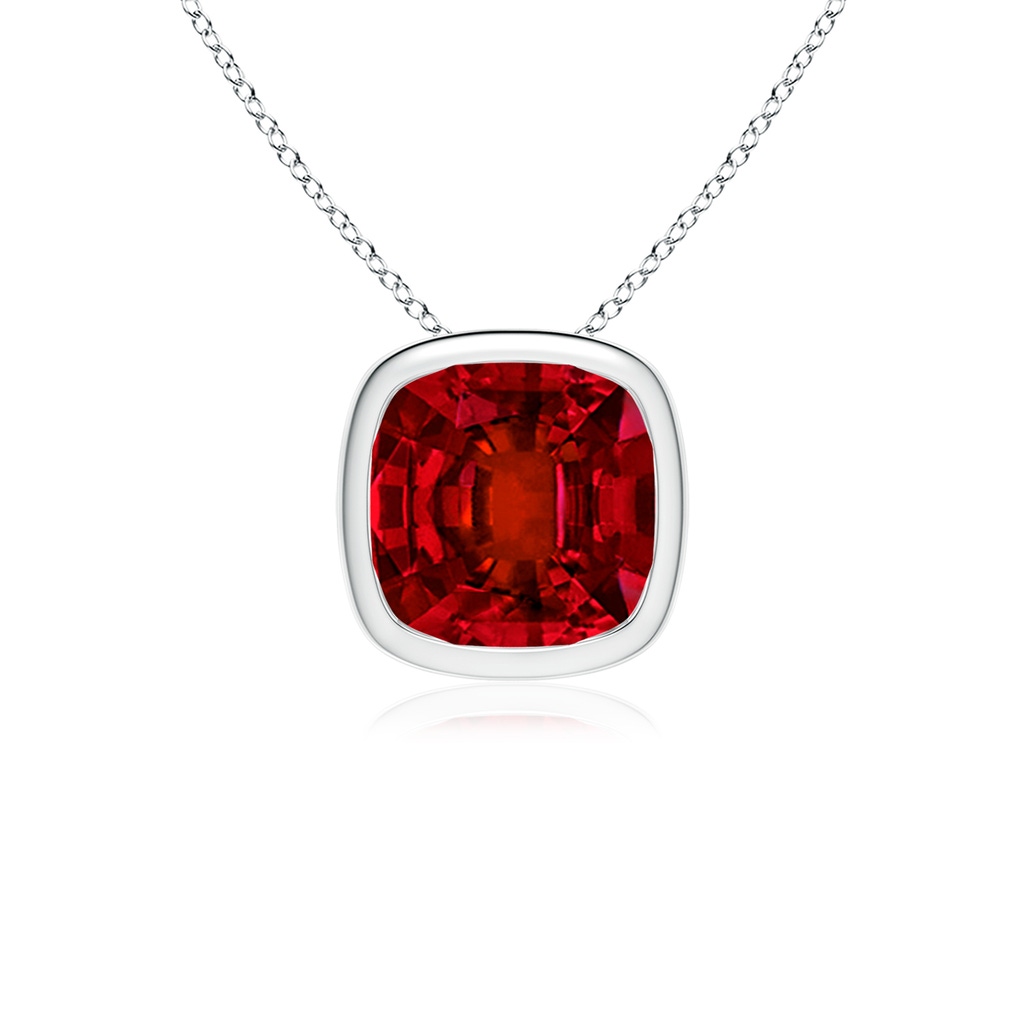 10mm Labgrown Lab-Grown Bezel-Set Cushion Ruby Solitaire Pendant in P950 Platinum