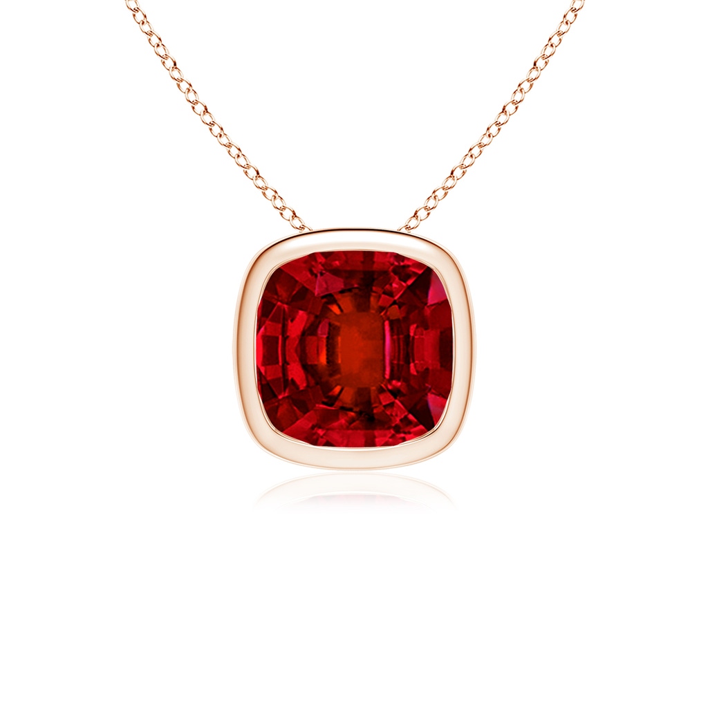 10mm Labgrown Lab-Grown Bezel-Set Cushion Ruby Solitaire Pendant in Rose Gold